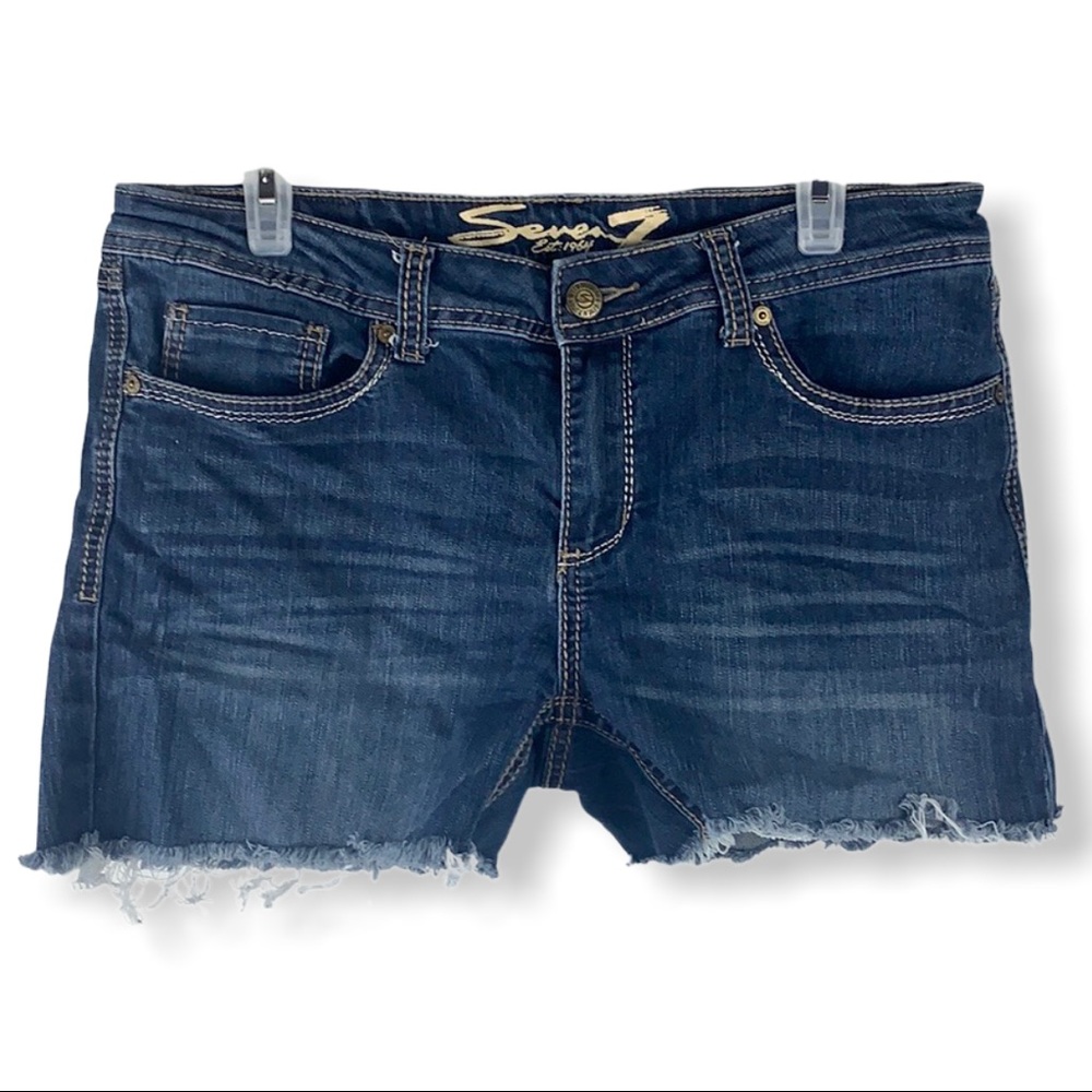 Seven7 Boot Cut Blue Denim Cut Off Jean Shorts
